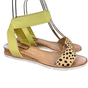 Dolce Vita Vivian Leather Animal Print Pony Hair Ankle Strap Wedge Sandals sz 8